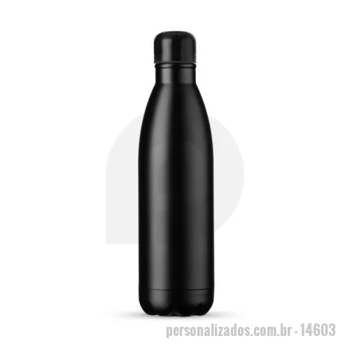 Garrafa térmica personalizada - Garrafa térmica de inox com acabamento fosco, capacidade de 500ml. Contém tampa de vedação rosqueável com detalhe externo em relevo.
