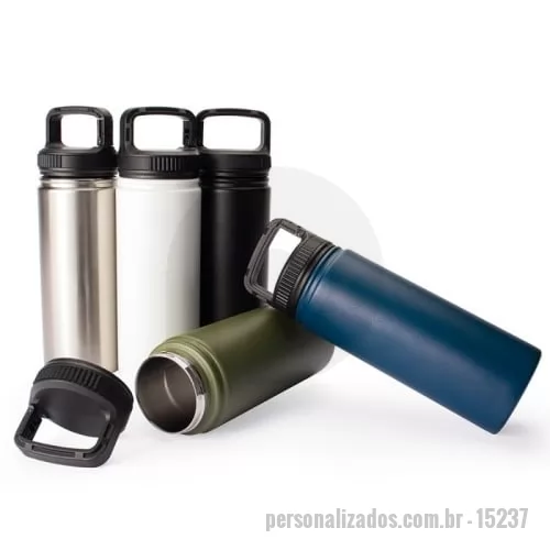 Garrafa térmica personalizada - Garrafa térmica Personalizada - 15237 - A combinação de estilo e praticidade em uma só garrafa térmica. Com capacidade total de 500ml, construção em inox de parede dupla e isolamento a vácuo, esta garrafa térmica mantém a temperatura constante dos líquidos, evitando vazamentos e o contato  - 175301 - Garrafa térmica