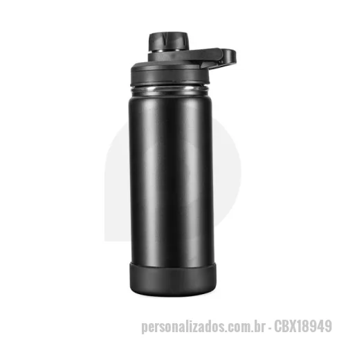 Garrafa térmica personalizada - Garrafa térmica Personalizada - CBX18949 - Garrafa Térmica Inox 550ml com Alça e Protetor de Silicone Design moderno com máxima eficiência térmica. Esta garrafa térmica em inox de 550ml é perfeita para quem busca praticidade sem abrir mão do estilo. Sua estrutura com parede dupla e isolamento a vácuo garante a conservação da temperatura por mais tempo, seja para líquidos quentes ou frios.  A tampa plástica rosqueável conta com protetor de bocal higiênico e alça fixa para transporte fácil. Acompanha ainda um protetor de base em silicone removível, que oferece maior estabilidade e evita riscos em superfícies.  ???? Especificações Técnicas: Capacidade: 550 ml  Altura: 22,5 cm  Largura: 7,4 cm  Circunferência: 23,3 cm  Peso aproximado: 290 g  Diâmetro da base: 5,5 cm  Material: Aço inox com isolamento a vácuo  Tampa: Plástica rosqueável com protetor de bocal  Extras: Alça fixa e base de silicone removível - 175904 - Garrafa térmica