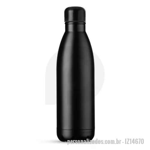 Garrafa térmica personalizada - Garrafa térmica de inox com acabamento fosco, capacidade de 1 litro. Contém tampa de vedação rosqueável com detalhe externo em relevo. Altura :  32,5 cm Largura :  9 cm Circunferência :  28,3 cm