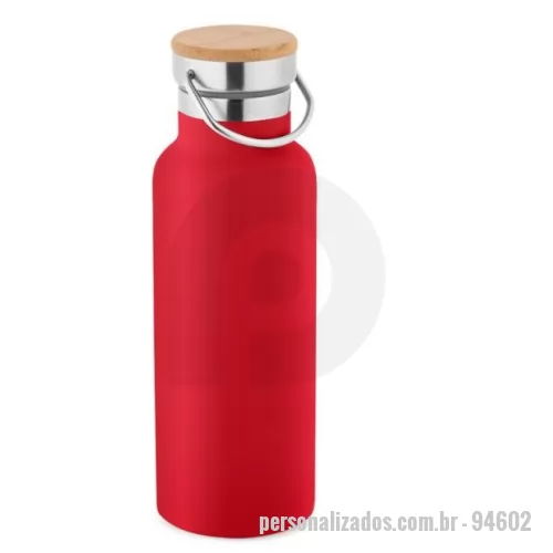 Garrafa térmica personalizada - Garrafa térmica Personalizada - 94602 - Garrafa em aço inox de parede dupla térmica, isolada a vácuo. Tampa em aço inox com detalhe de bambu e alça. Capacidade até 570 mL - 179176 - Garrafa térmica