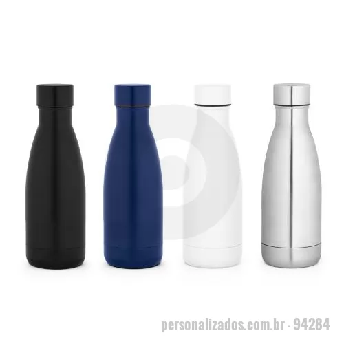 Garrafa térmica personalizada - Garrafa térmica Personalizada - 94284 - Garrafa térmica em aço inox 90% reciclado com parede dupla, isolada a vácuo e acabamento em mate. A tampa de rosca é à prova de vazamentos. Capacidade até 400 mL. Fornecido em caixa presente de papel kraft reciclado. Certificação EU Food Grade. ø70 x - 179290 - Garrafa térmica