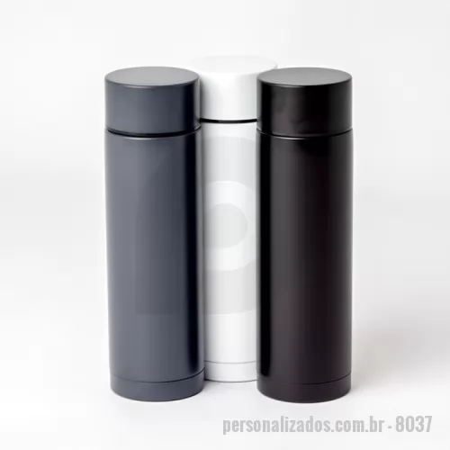 Garrafa térmica personalizada - Garrafa Térmica feita em Inox 304 com capacidade de 320ml, tampa rosqueável.