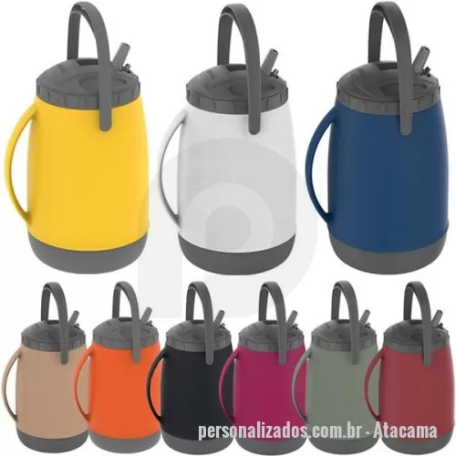 Garrafa térmica personalizada - Garrafa Térmica 2,5 litros da marca (Soprano) modelo Atacama, design que permite utilizar pedras grande de gelo, com tampa rosqueavel e bico retrátil, com alça para transporte com isolamento térmico em Poliuretano (PU).
