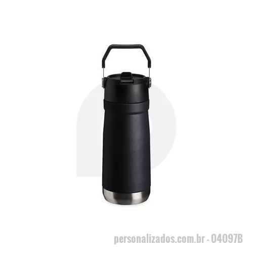Garrafa térmica personalizada - Garrafa térmica de parede dupla em inox, capacidade de 600 ml. Tampa com alça de transporte, bico flip e canudo interno. Altura : 21 cm Largura : 8 cm Circunferência : 24,7 cm Peso aproximado g : 322