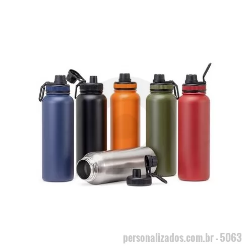 Garrafa térmica personalizada - Garrafa térmica feita em inox com parede dupla livre de BPA, capacidade de 1,2 litros. Tampa com alça para transporte e tampa de proteção para o bocal. Altura : 30 cm Largura : 9,6 cm Circunferência : 28,6 cm Tamanho total aproximado CxL : Diâmetro s