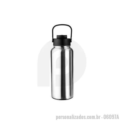 Garrafa térmica personalizada - Garrafa térmica em inox com capacidade de até 950 ml. Conta com estrutura de parede dupla e vedação a vácuo, permitindo a conservação da temperatura de líquidos por mais tempo. Dispõe de tampa plástica com trava de proteção para o bocal, bico flip, c