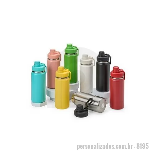 Garrafa térmica personalizada - Garrafa térmica inox de capacidade de até 550 ml. A pintura eletrostática garante uma cor duradoura e acabamento de maior qualidade. Sua parede dupla e isolamento à vácuo mantém o líquido conservado por mais tempo e permite o uso da garrafa sem a nec