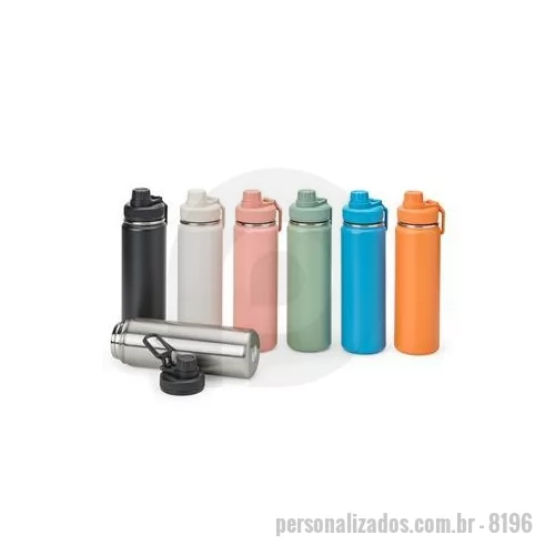 Garrafa térmica personalizada - Garrafa térmica inox com capacidade de até 750 ml. A pintura eletrostática garante uma cor duradoura e acabamento de maior qualidade. Sua parede dupla e isolamento à vácuo mantém o líquido conservado por mais tempo e permite o uso da garrafa sem a ne