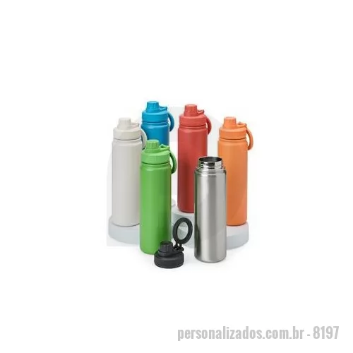 Garrafa térmica personalizada - Garrafa térmica inox de capacidade de até 750 ml. A pintura eletrostática garante uma cor duradoura e acabamento de maior qualidade. Sua parede dupla e isolamento a vácuo mantém o líquido conservado por mais tempo, também evitando vazamentos. Além di