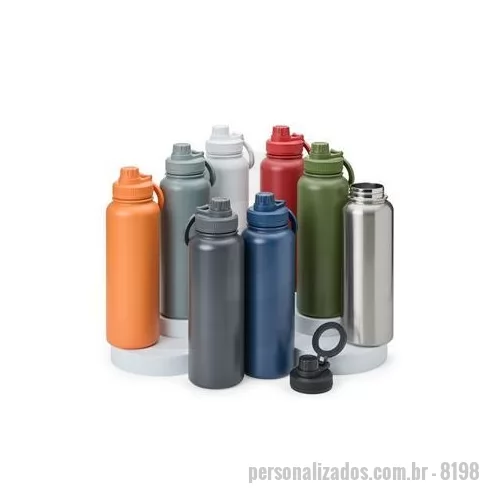 Garrafa térmica personalizada - Garrafa térmica inox de capacidade de até 1,2 Litros. A pintura eletrostática garante uma cor duradoura e acabamento de maior qualidade. Sua parede dupla e isolamento a vácuo mantém o líquido conservado por mais tempo, além de evitar vazamentos. A ga