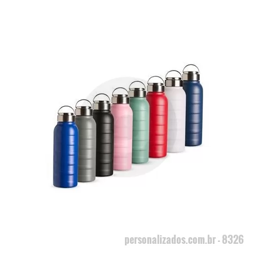 Garrafa térmica personalizada - Garrafa térmica em inox com capacidade máxima de 950ml. Apresenta design ergonômico, construção com parede dupla e isolamento a vácuo, o que ajuda a conservar a temperatura de líquidos por mais tempo. Possui tampa rosqueável em inox conta com uma alç