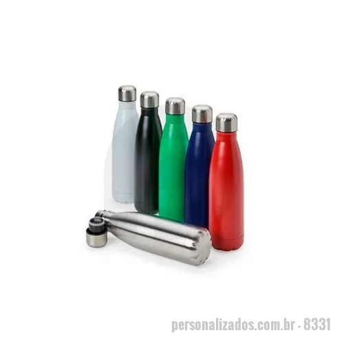 Garrafa térmica personalizada - Garrafa térmica com tampa inox com capacidade de até 500 ml. Sua parede dupla em aço inox e isolamento a vácuo na tampa ajudam a conservar o líquido quente por mais tempo, além de conter vazamentos e o contato direto com o calor excessivo da parte in
