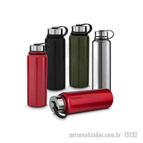 Garrafa térmica personalizada - Garrafa térmica com infusor de bebidas, feita em inox 304 com capacidade de 1 litro. Contém base antiderrapante e alça de silicone acoplada na tampa. Altura : 28,3 cm Largura : 8,8 cm Circunferência : 27,8 cm Peso aproximado g : 477