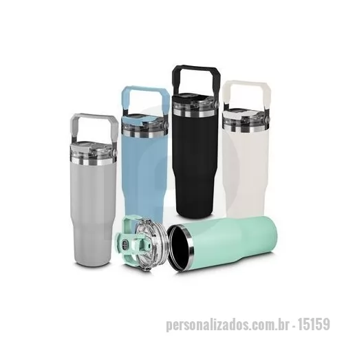 Garrafa térmica personalizada - Praticidade e estilo em cada gole, mantendo suas bebidas na temperatura ideal com a garrafa térmica de aço inox e parede dupla, com capacidade de até 900ml. A tampa rosqueável com alça de plástico é prática para transporte, e o anel de silicone garan