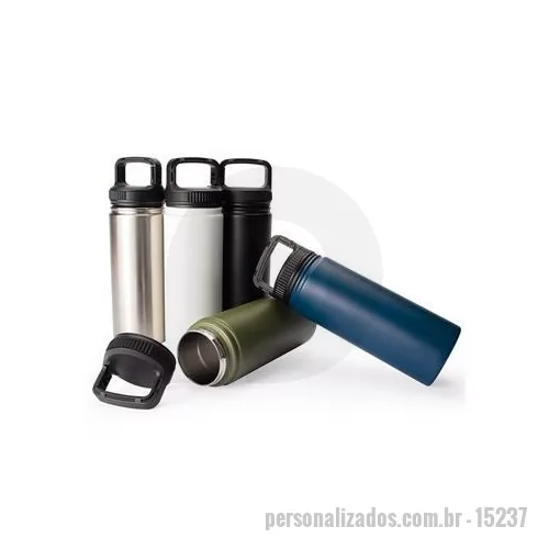 Garrafa térmica personalizada - A combinação de estilo e praticidade em uma só garrafa térmica. Com capacidade total de 500 ml, construção em inox de parede dupla e isolamento a vácuo, esta garrafa térmica mantém a temperatura constante dos líquidos, evitando vazamentos e o contato