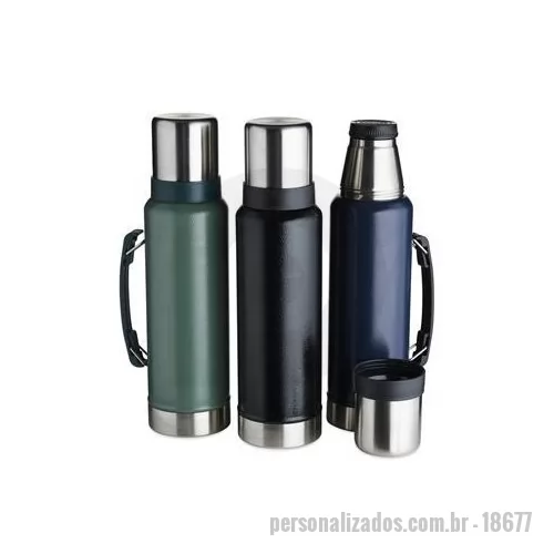 Garrafa térmica personalizada - Garrafa térmica de inox livre de BPA com capacidade de 1,4 litro. Contém alça para transporte e pintura texturizada. Altura : 36,2 cm Largura : 12 cm Circunferência : 30,5 cm Peso aproximado g : 823
