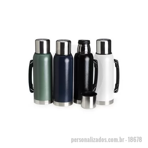 Garrafa térmica personalizada - Garrafa térmica de inox livre de BPA com capacidade de 1 litro. Contém alça para transporte. Altura : 30 cm Largura : 11,5 cm Circunferência : 29,2 cm Peso aproximado g : 606