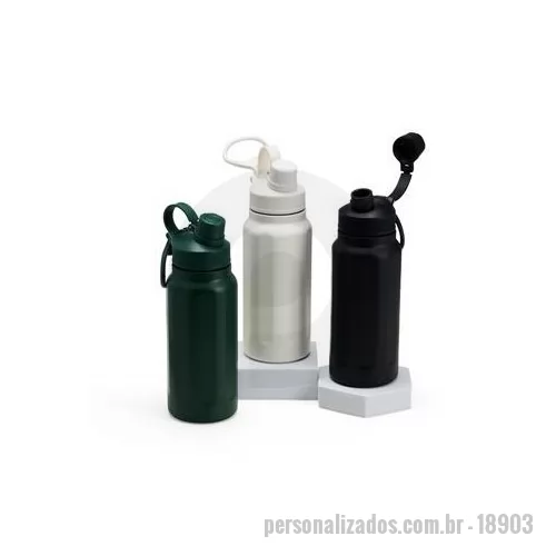 Garrafa térmica personalizada - Esta garrafa térmica feita em inox 304, com capacidade de 750 ml, é uma aliada confiável para manter sua bebida preferida sempre na temperatura certa. Com um design em faixas de relevo e tampa com alça, ela é fácil de transportar e possui uma proteçã