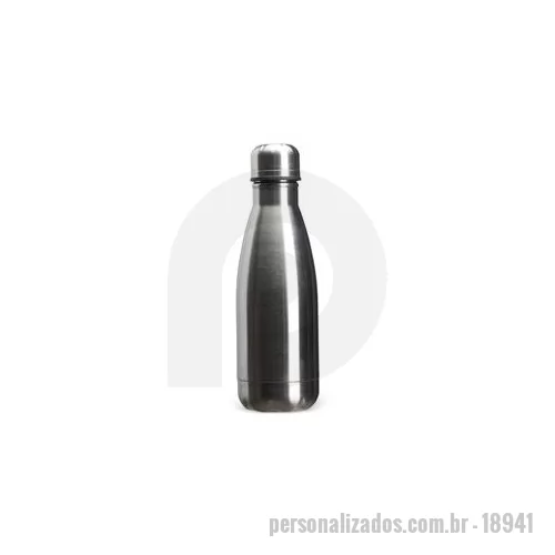 Garrafa térmica personalizada - Desenvolvida para conservar líquidos na temperatura ideal por mais tempo, esta garrafa térmica de 350ml é produzida em inox com parede dupla e isolamento a vácuo, proporcionando alta eficiência térmica. Seu acabamento em aço escovado garante um desig