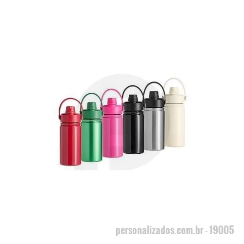 Garrafa térmica personalizada - Garrafa térmica em inox com capacidade máxima para 400 ml. Apresenta estrutura de parede dupla com vedação a vácuo, garantindo a conservação da temperatura de líquidos por mais tempo. Possui tampa plástica rosqueável com protetor para o bocal, bico f