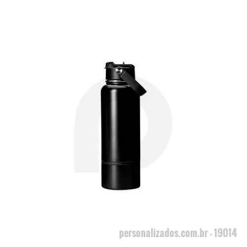 Garrafa térmica personalizada - Garrafa térmica em inox com pintura eletrostática e capacidade de até 800 ml. Apresenta estrutura interna de parede dupla e vedação a vácuo, o que ajuda a conservar a temperatura de líquidos por mais tempo. Conta ainda com fundo removível. Possui tam