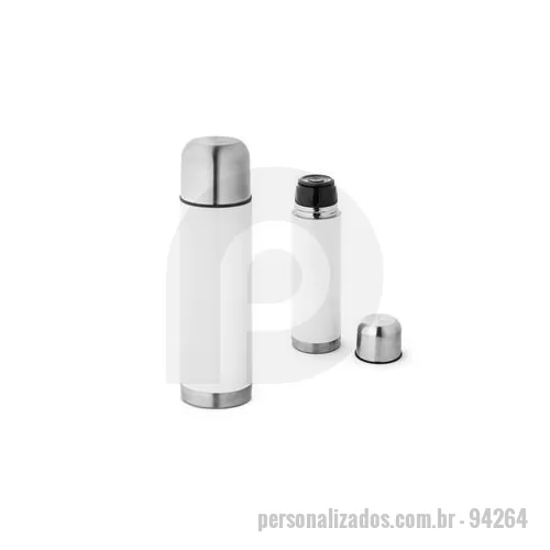 Garrafa térmica personalizada - Garrafa em aço inox com parede dupla, para sublimação. Tampa com sistema de vácuo. Capacidade até 500ml. Mantém as bebidas quentes por 12h e frias por 24h.