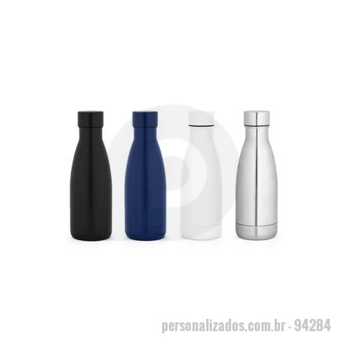 Garrafa térmica personalizada - Garrafa térmica em aço inox 90% reciclado com parede dupla, isolada a vácuo e acabamento em mate. A tampa de rosca é à prova de vazamentos. Capacidade até 400 mL. Fornecido em caixa presente de papel kraft reciclado. Certificação EU Food Grade. ø70 x