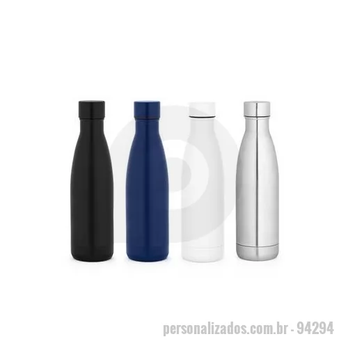 Garrafa térmica personalizada - Garrafa térmica em aço inox 90% reciclado com parede dupla, isolada a vácuo e acabamento em mate. A tampa de rosca é à prova de vazamentos. Capacidade até 520 ml. Fornecido em caixa presente de papel kraft reciclado. Certificação EU Food Grade. ø70 x