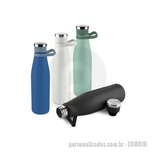 Garrafa térmica personalizada - Garrafa térmica em inox com pintura eletrostática capacidade máxima de 750 ml. Possui estrutura de parede dupla e vedação a vácuo, que permite conservar a temperatura de líquidos quentes ou frios por mais tempo. Conta ainda com tampa rosqueável em in