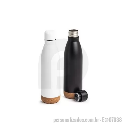 Garrafa térmica personalizada - Garrafa Térmica feita em inox com capacidade de 500 ml com detalhe em cortiça. Altura : 26 cm Largura : 6,4 cm Circunferência : 22,5 cm Peso aproximado g : 293
