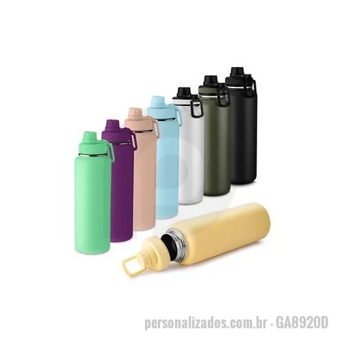 Garrafa térmica personalizada - Garrafa térmica em aço inox com parede dupla isolada a vácuo,alça plástica para transporte, bico rosqueável para fácil acesso, com capacidade de 1,2 litros. Dimensão Produto: 30xø9cm Peso do Produto: 0,492kg