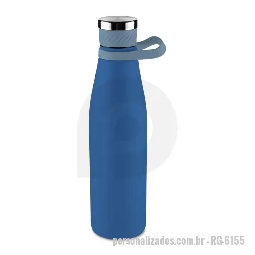 Garrafa térmica personalizada - Garrafa térmica em inox com pintura eletrostática capacidade máxima de 750ml. Parede dupla e vedação a vácuo. Tampa rosqueável em inox com revestimento em silicone.
