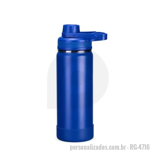 Garrafa térmica personalizada - Garrafa térmica em inox com pintura eletrostática, capacidade até 550ml. Parede dupla e isolamento a vácuo. Tampa plástica rosqueável com protetor de bocal.