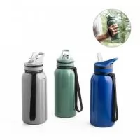 Garrafa esportiva em PETG com canudo interno, tampa com bebedouro e pega para facilitar transporte. Certificação EU Food Grade. Grande capacidade até 1,2L. Ø95 x 252 mm