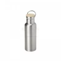  Garrafa térmica feita em inox com parede dupla, capacidade de 500ml. Tampa com acabamento em bambu e alça para transporte. Ideal para brindes promocionais e eventos corporativos.