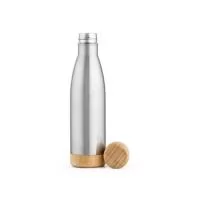 Garrafa em aço inox (90% reciclado) de parede dupla térmica, isolada a vácuo. Com tampa e base em bambu. Capacidade até 550 mL. Fornecido em caixa presente kraft. Certificação EU Food Grade. A cor e o resultado da impressão nos materiais naturais pode variar entre produtos. ø71 x 272 mm