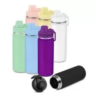 Garrafa em inox com capacidade de até 780ml. Tampa rosqueável, alça de plástico e anel de silicone para vedação. Pintura eletrostática.  Altura: 22,5 cm Largura: 7,2 cm Circunferência: 23 cm