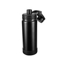 Garrafa térmica em inox com pintura eletrostática e capacidade de até 550ml. Mantém a temperatura de líquidos por mais tempo graças à estrutura de parede dupla e ao isolamento a vácuo. Possui tampa plástica rosqueável com protetor de bocal e alça fixa. Acompanha protetor removível em silicone para a base.