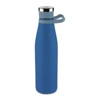 Garrafa térmica em inox com pintura eletrostática capacidade máxima de 750ml. Parede dupla e vedação a vácuo. Tampa rosqueável em inox com revestimento em silicone.