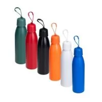 Garrafa térmica de parede dupla, com parte externa em inox 201 e pintura aplicada por spray, e camada interna em inox 304. Com capacidade para até 500ml, conta ainda com tampa rosqueável em polipropileno (PP) e anel de vedação emborrachado, além de alça em nylon com detalhe em plástico.