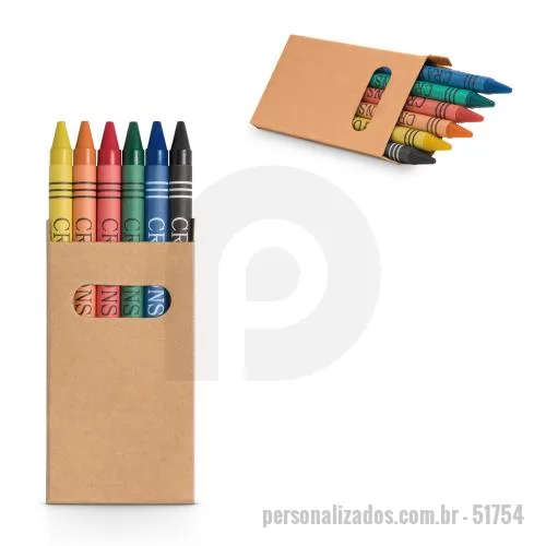 Giz de cera personalizado - Caixa com 6 gizes de cera. 53 x 92 x 9 mm