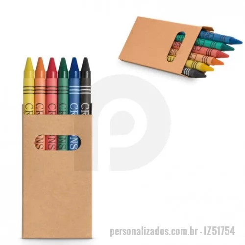 Giz de cera personalizado - Caixa de cartão com 6 gizes de cera. 53 x 92 x 9 mm