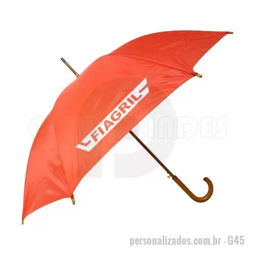 Guarda chuva personalizada - Guarda Chuva Colonial longo, nylon especial liso, cabo curvo em madeira, automático. Disponível em várias cores. Gravação da logomarca em 1 cor em 2 gomos já inclusa.  23  X 8 varetas. Tamanho: 120 cm de envergadura.
