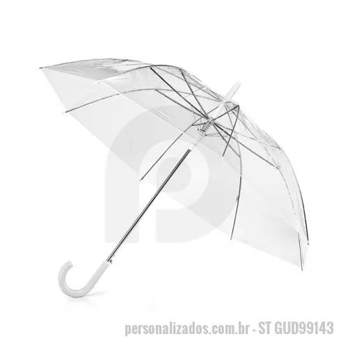 Guarda chuva personalizada - Com botão de abertura automático, o guarda chuva transparente personalizado é a escolha certa para promover e divulgar sua marca. Ele possui área nobre para a impressão do logotipo de empresas aplicado em serigrafia