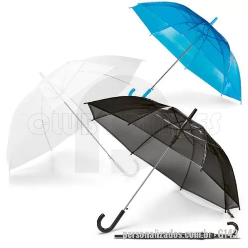 Guarda chuva personalizada - Guarda Chuva Transparente, com abertura automática. Gravação da logomarca em 1 cor aplicada em 2 gomos já inclusa.  Tamanho Aprox: 100 cm de envergadura