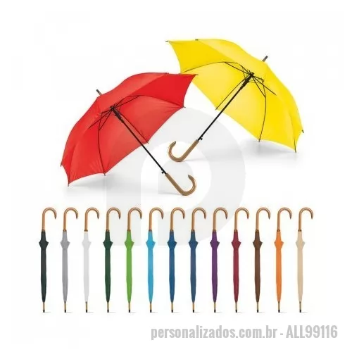 Guarda chuva personalizada - Guarda-chuva em poliéster 190T com haste em metal e pega em madeira e abertura automática. ø1040 mm | 885 mm