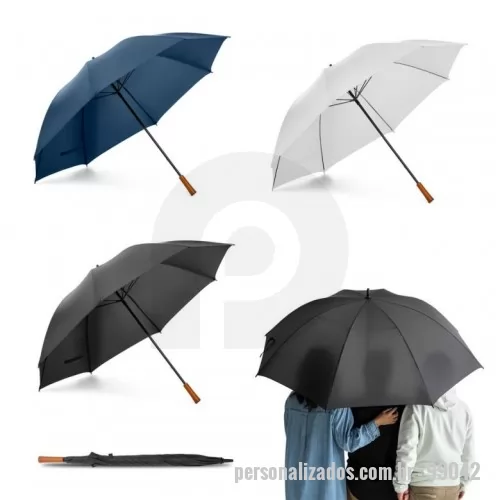 Guarda chuva personalizada - Guarda-chuva grande de portaria em 190T pongee. Varetas e haste em fibra de vidro e pega em madeira. ø1375 x 855 mm