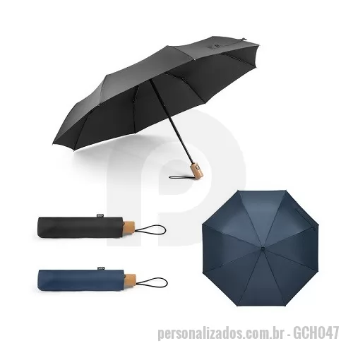 Guarda chuva personalizada - Guarda-chuva em rPET dobrável. Ecológico, com vareta de fibra. Guarda-Chuva: ø990 x 285 mm | Bolsa: ø55 x 240 mm