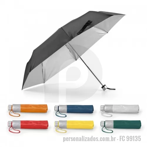 Guarda chuva personalizada - Guarda-chuva em poliéster 190T dobrável em 3 secções e de abertura manual. Disponível em várias cores, com interior em cinza. Guarda-chuva prático e leve fornecido em bolsa.